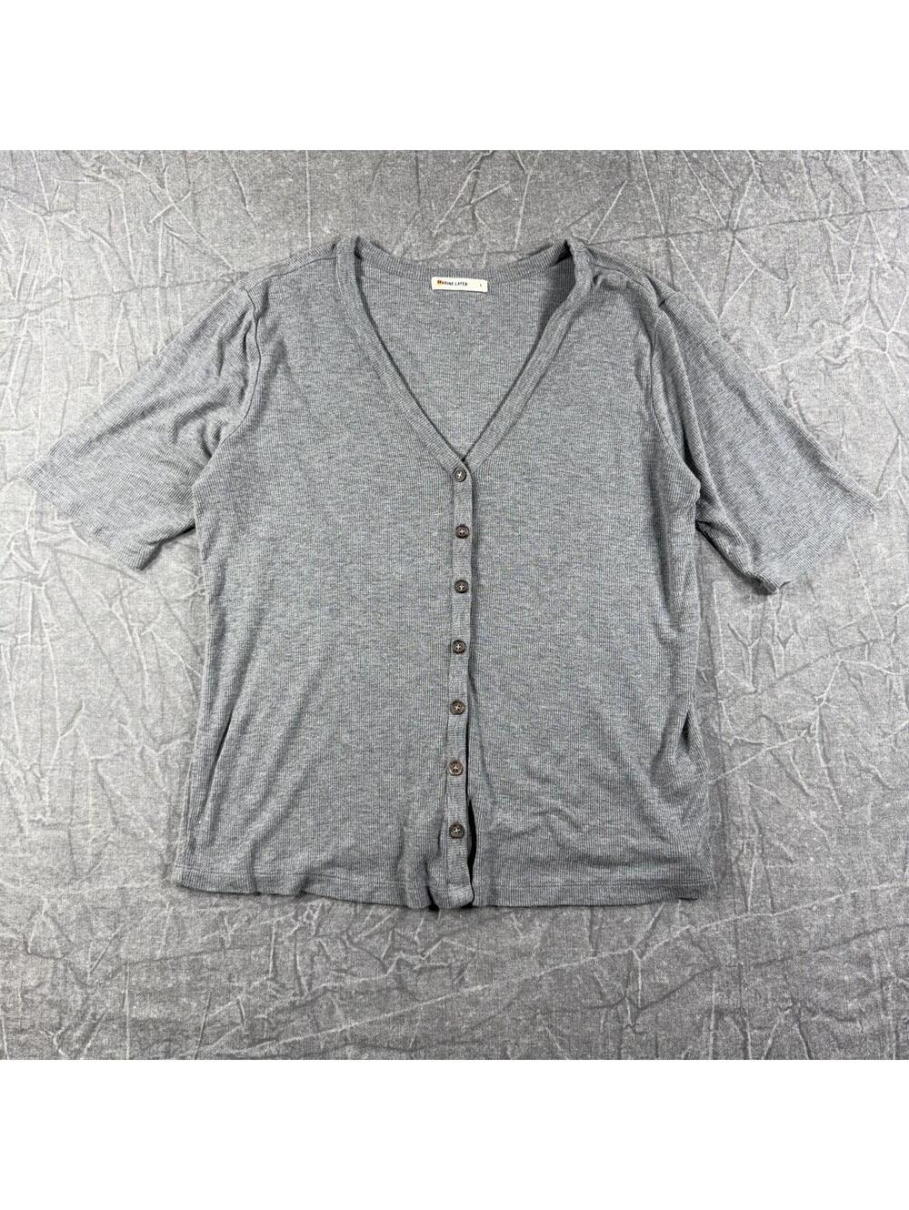 Marine Layer Cardigan Women's L Grey V-Neck Short Sleeve